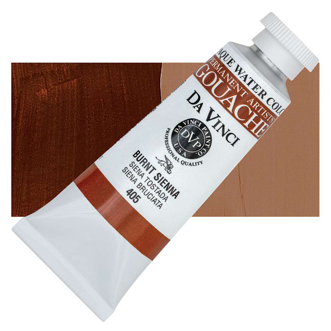 Open in modal - Da Vinci Professional Gouache - Burnt Sienna, 37 ml tube and swatch