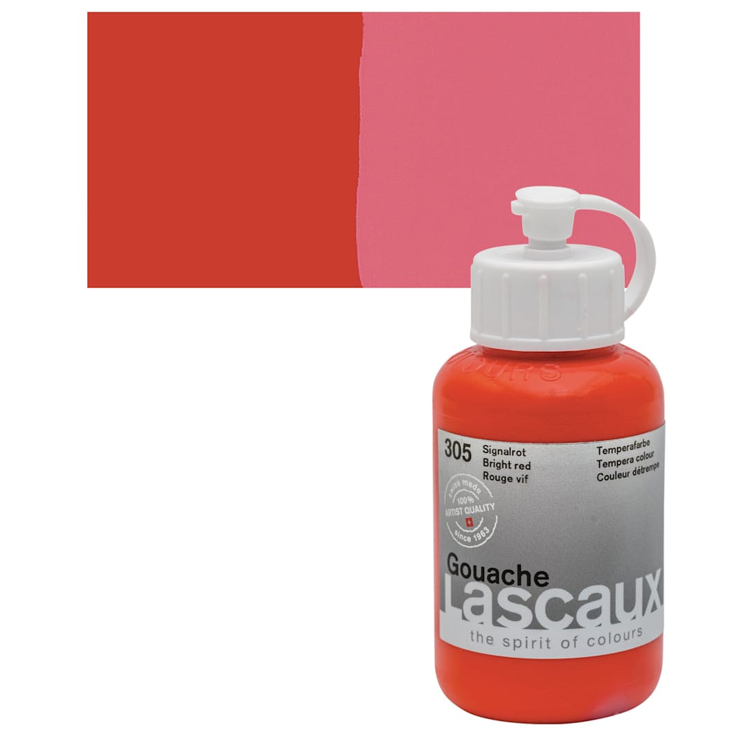 Open in modal - Lascaux Acrylic Gouache - Bright Red, 85 ml bottle and swatch