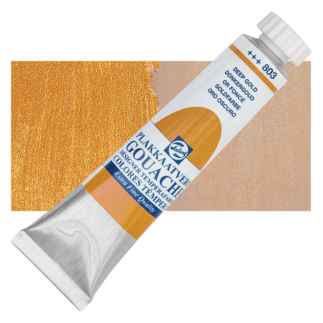 Open in modal - Royal Talens Gouache - Deep Gold, 20 ml tube and swatch