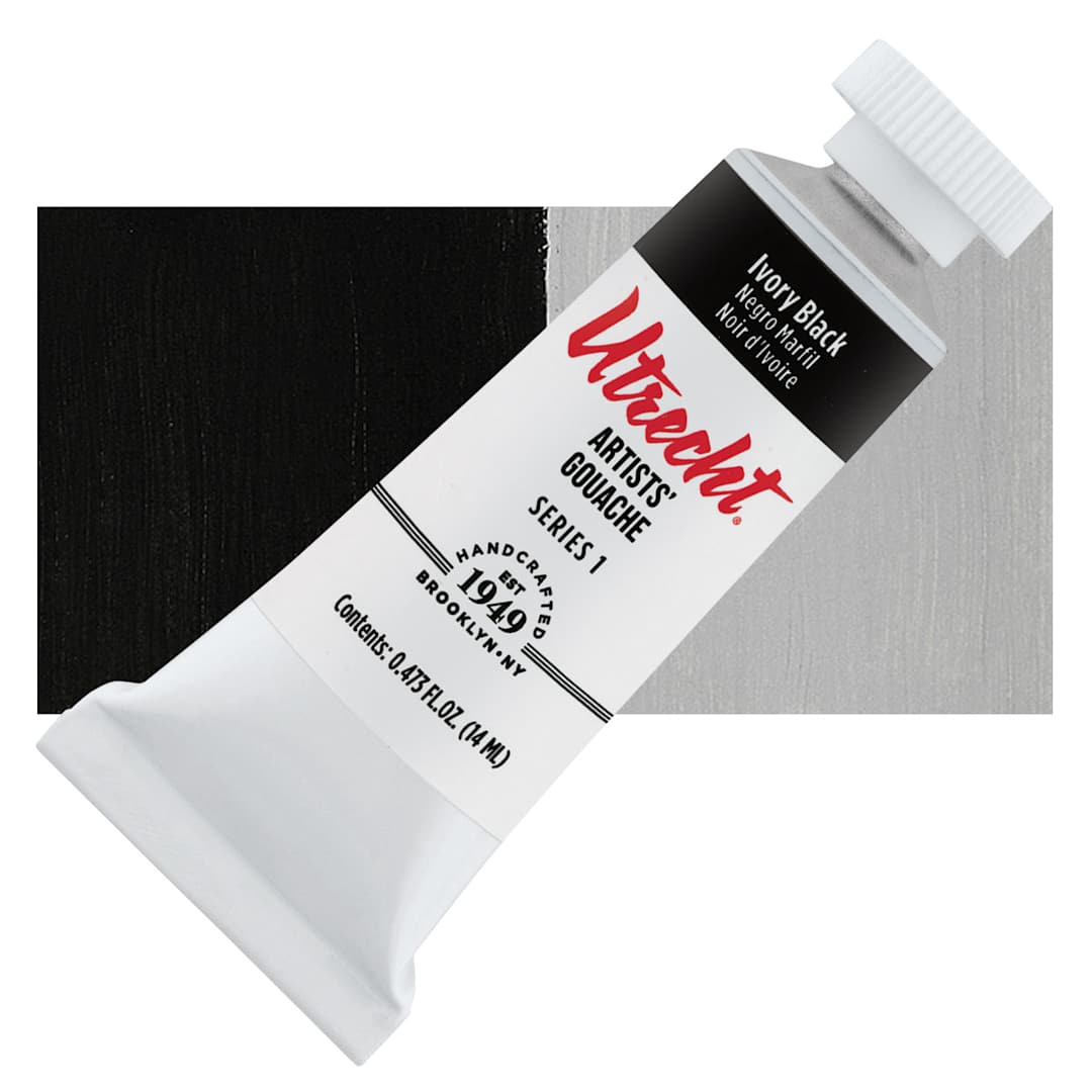 Open in modal - Utrecht Artists' Gouache - Ivory Black, 14 ml tube and swatch