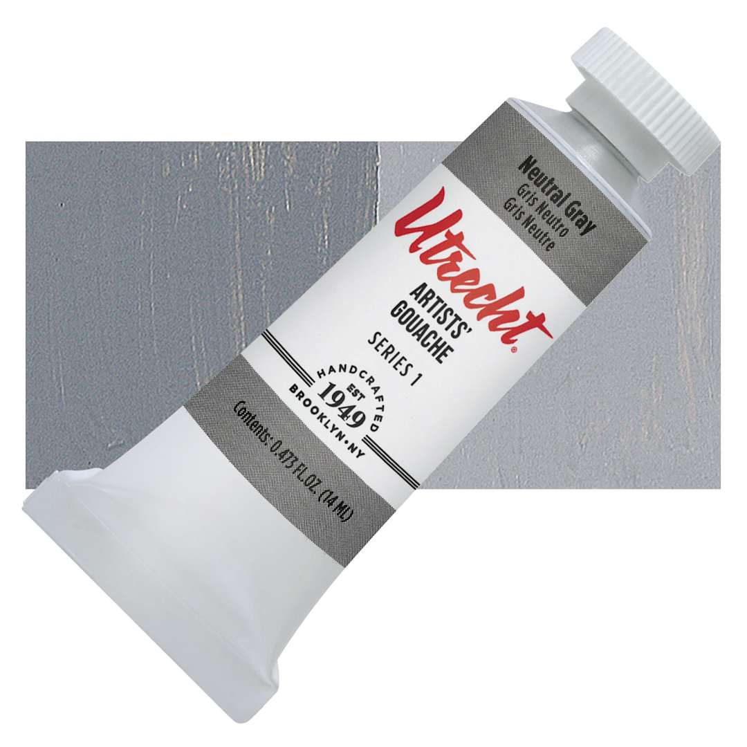 Open in modal - Utrecht Artists' Gouache - Neutral Gray, 14 ml tube and swatch