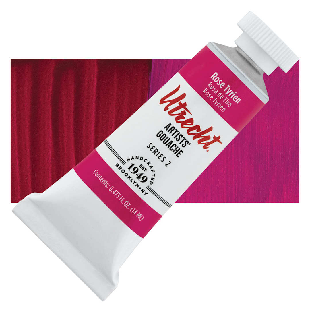 Open in modal - Utrecht Artists' Gouache - Rose Tyrien, 14 ml, Tube and swatch