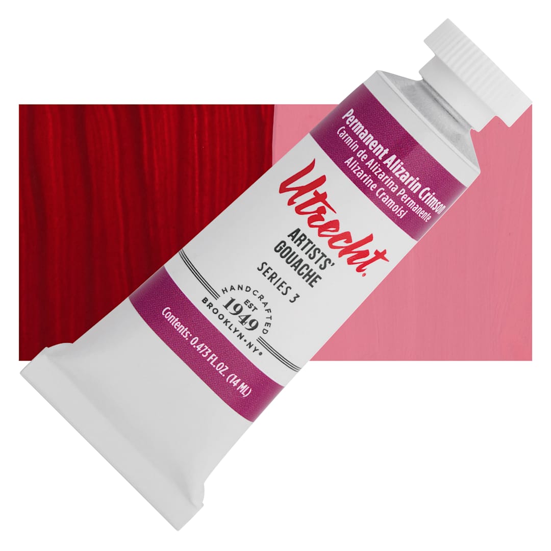 Open in modal - Utrecht Artists' Gouache - Permanent Alizarin Crimson, 14 ml tube and swatch