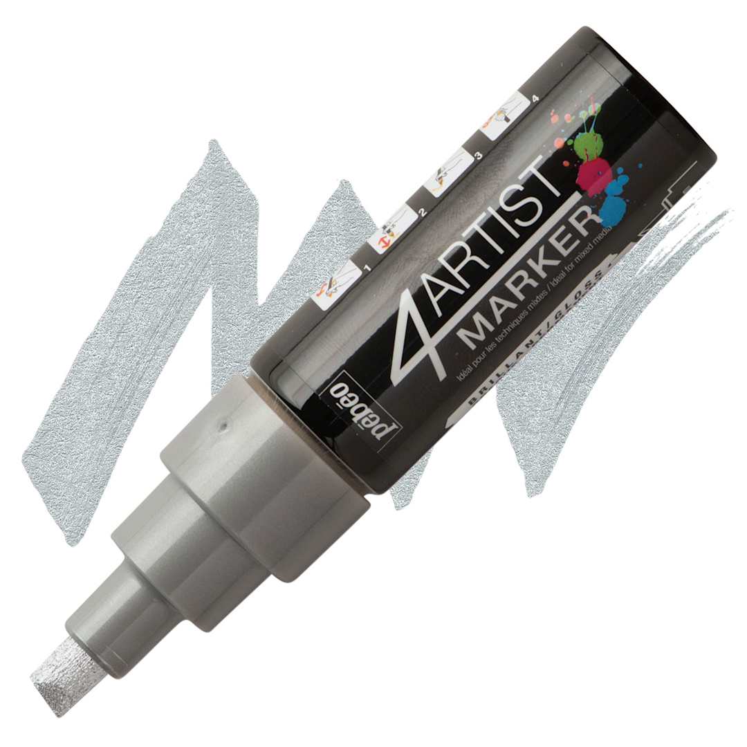 Open in modal - Pebeo 4Artist Marker - Silver, 8 mm marker and swatch