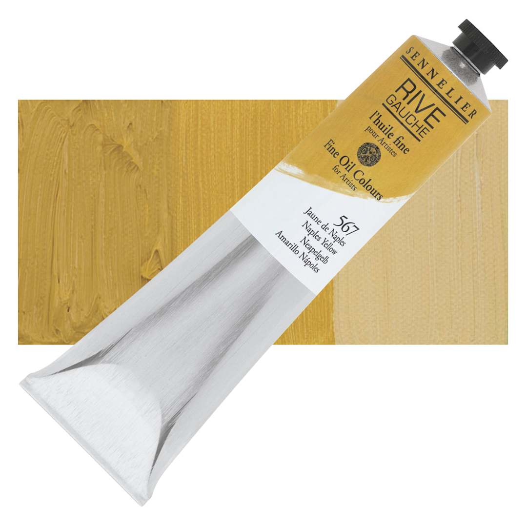 Open in modal - Sennelier Rive Gauche Artists Oil Color - Naples Yellow, 200 ml tube and swatch