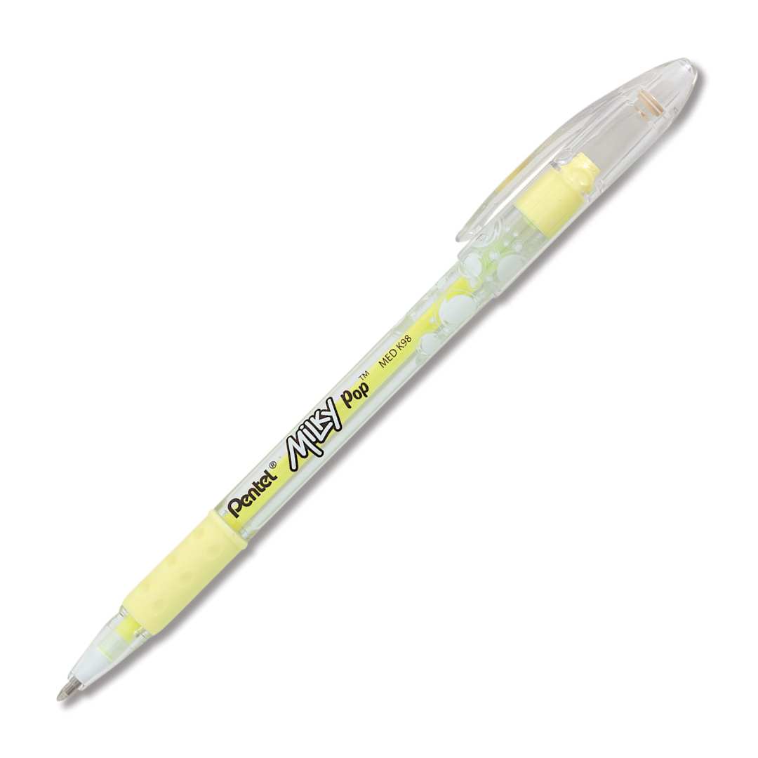 Open in modal - Pentel Milky Pop Pen Set - Angled view of Yellow pen