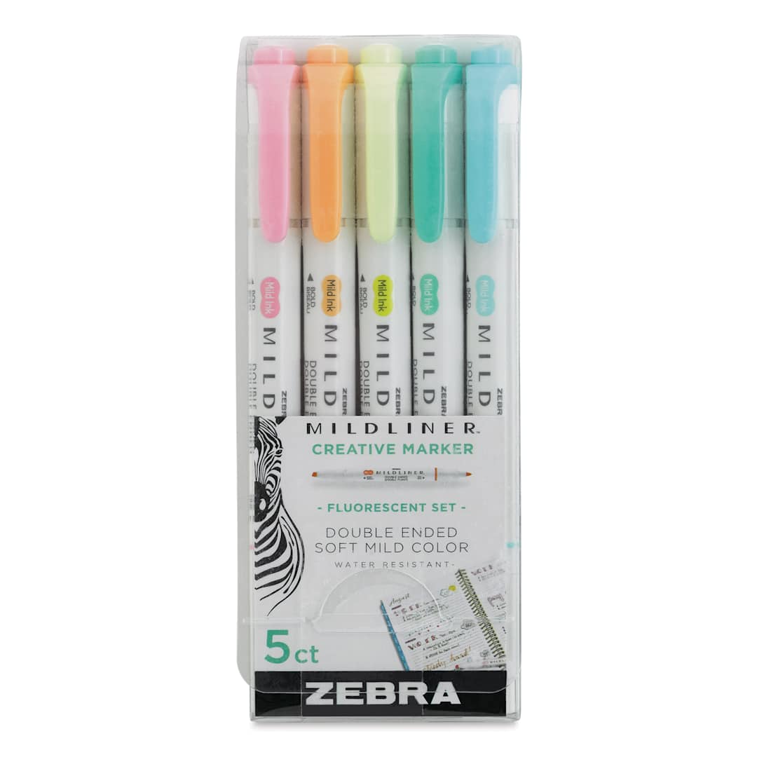 Open in modal - Zebra Mildliner Double Ended Creative Markers - Fluorescent Colors, Set of 5