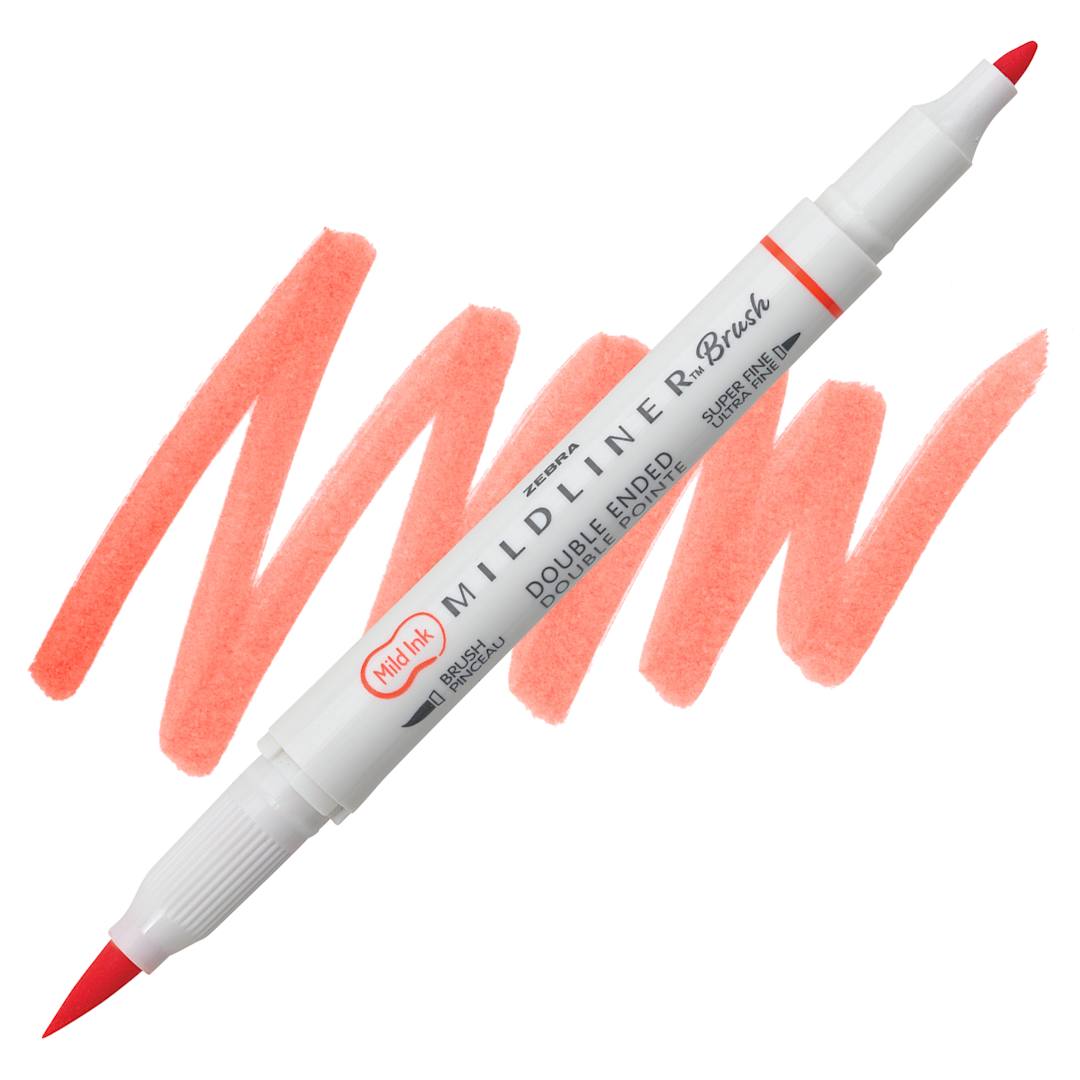 Open in modal - Zebra Mildliner Double Ended Brush Pen - Marigold, swatch and pen