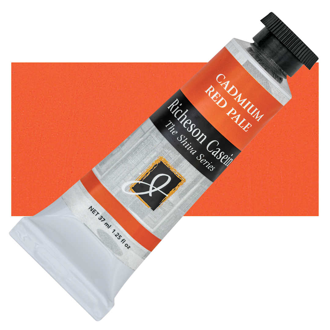 Open in modal - Richeson Casein Paint the Shiva Series - Cadmium Red Pale, 37 ml Tube and swatch