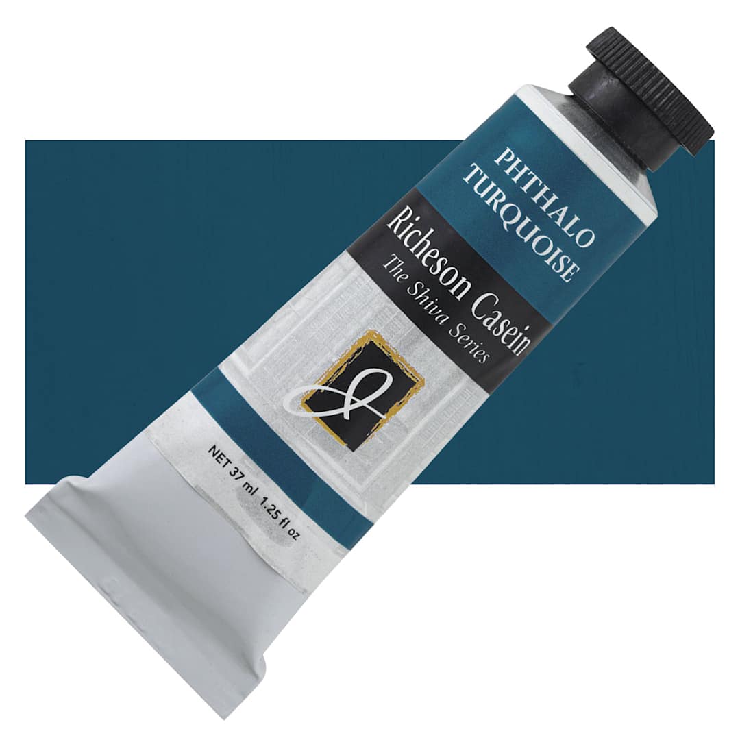 Open in modal - Richeson Casein Paint the Shiva Series - Phthalo Turquoise, 37 ml tube and swatch
