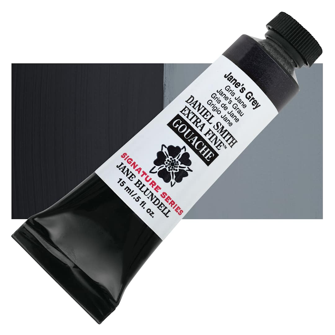 Open in modal - Daniel Smith Extra Fine Gouache - Jane's Grey, 15 ml tube and swatch
