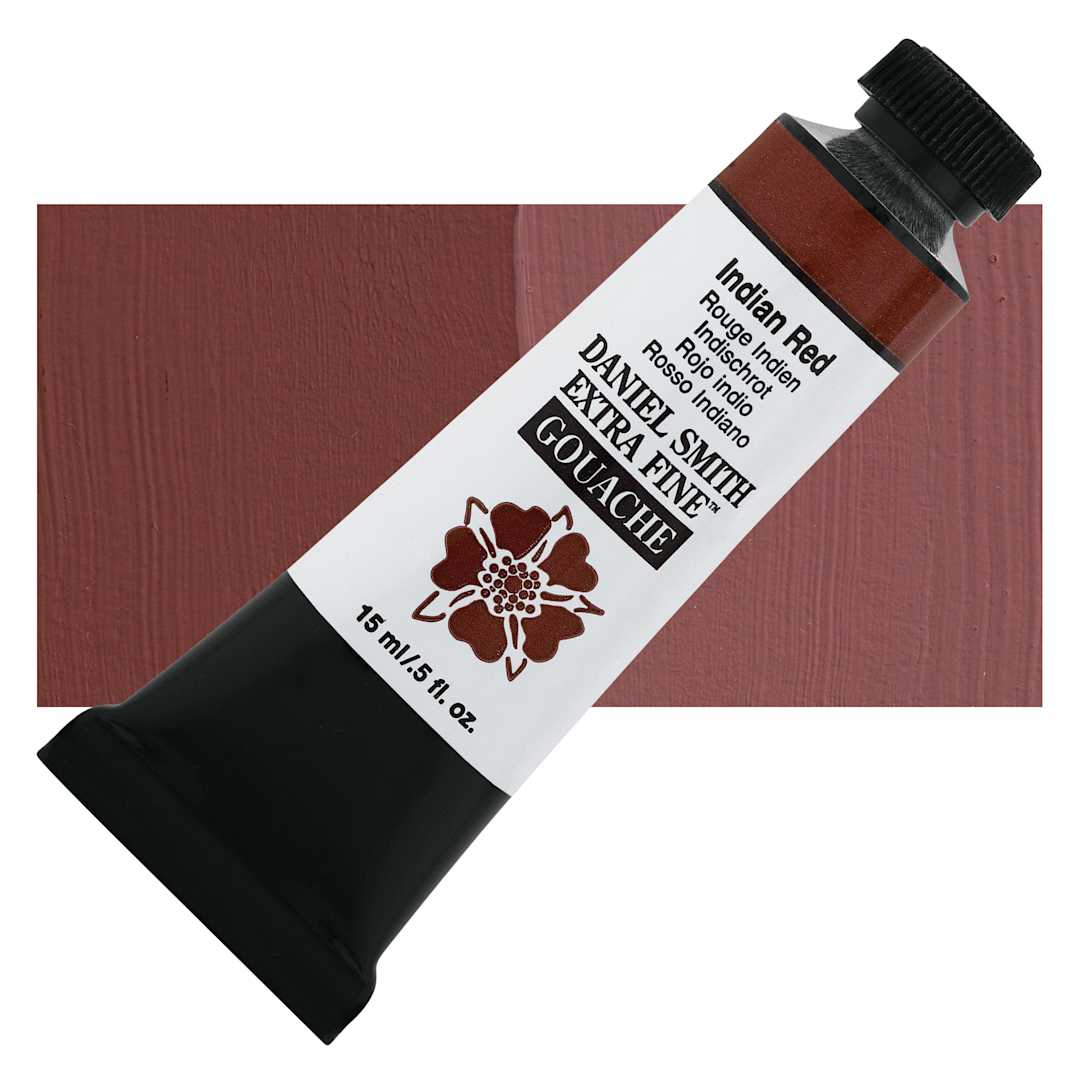 Open in modal - Daniel Smith Extra Fine Gouache - Indian Red, 15 ml Tube and swatch