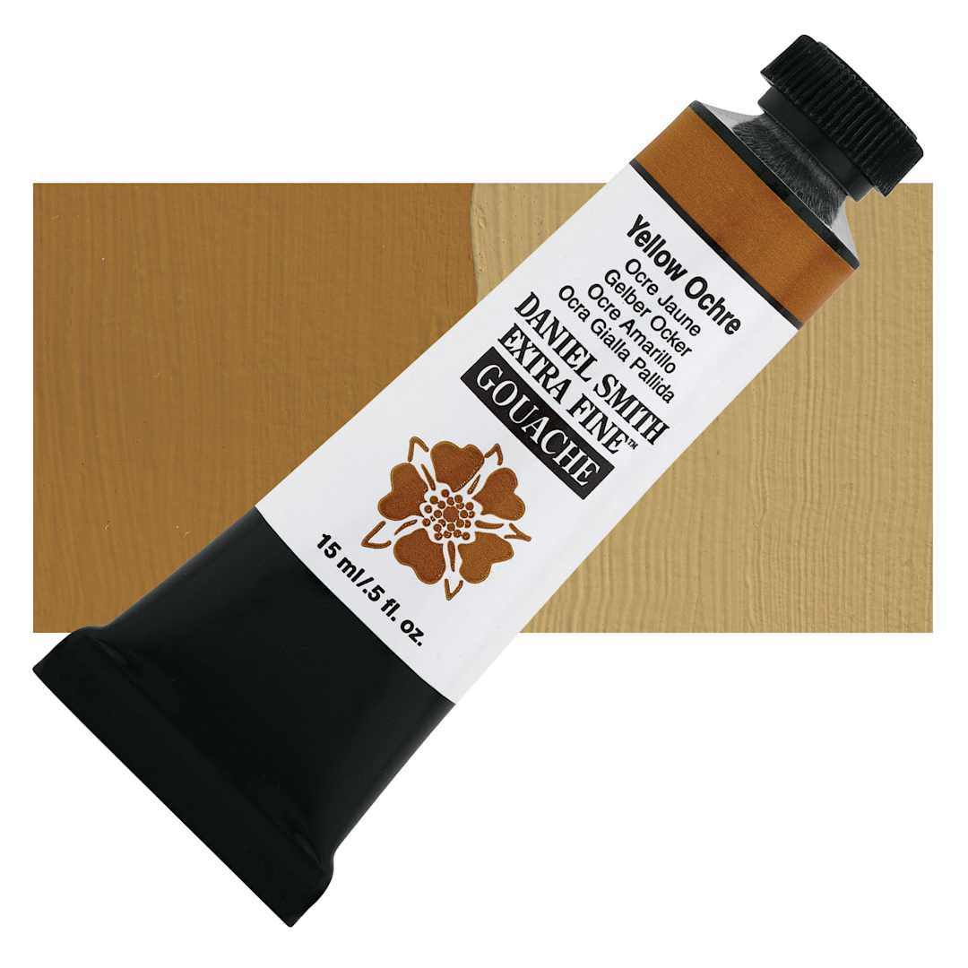 Open in modal - Daniel Smith Extra Fine Gouache - Yellow Ochre, 15 ml Tube and swatch