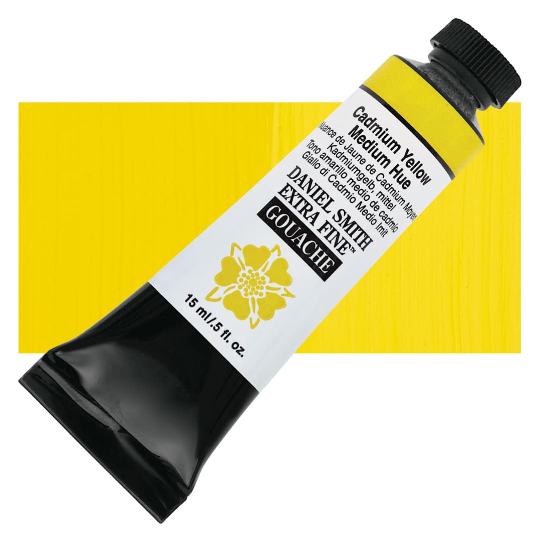 Open in modal - Daniel Smith Extra Fine Gouache - Cadmium Yellow Medium Hue, 15 ml Tube and swatch