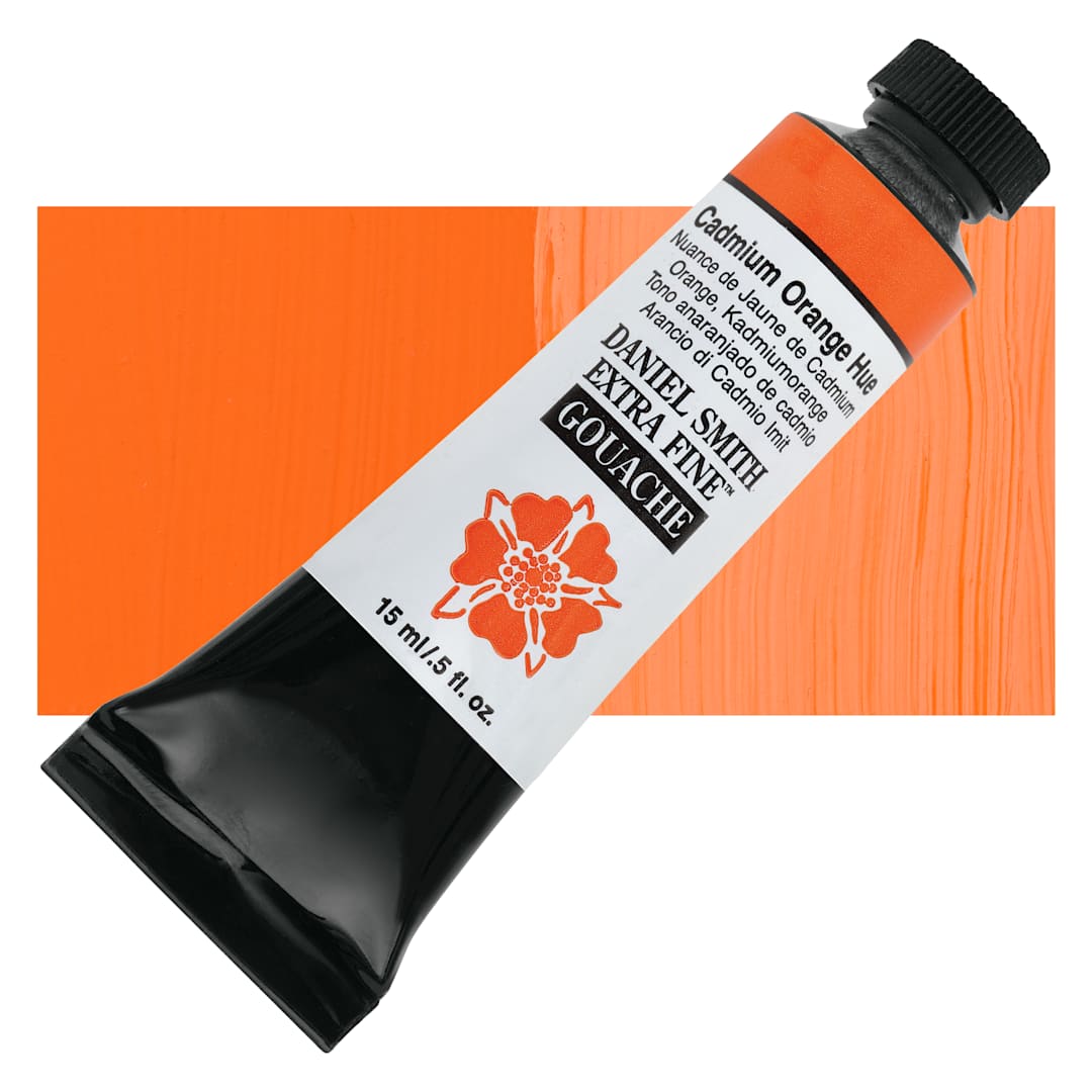 Open in modal - Daniel Smith Extra Fine Gouache - Cadmium Orange Hue, 15 ml Tube and swatch