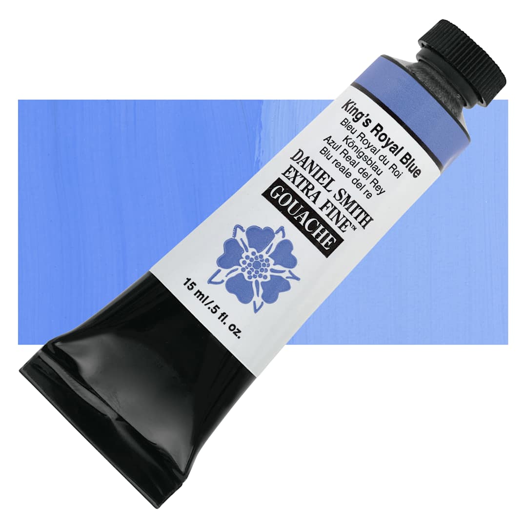 Open in modal - Daniel Smith Extra Fine Gouache - King's Royal Blue, 15 ml tube and swatch