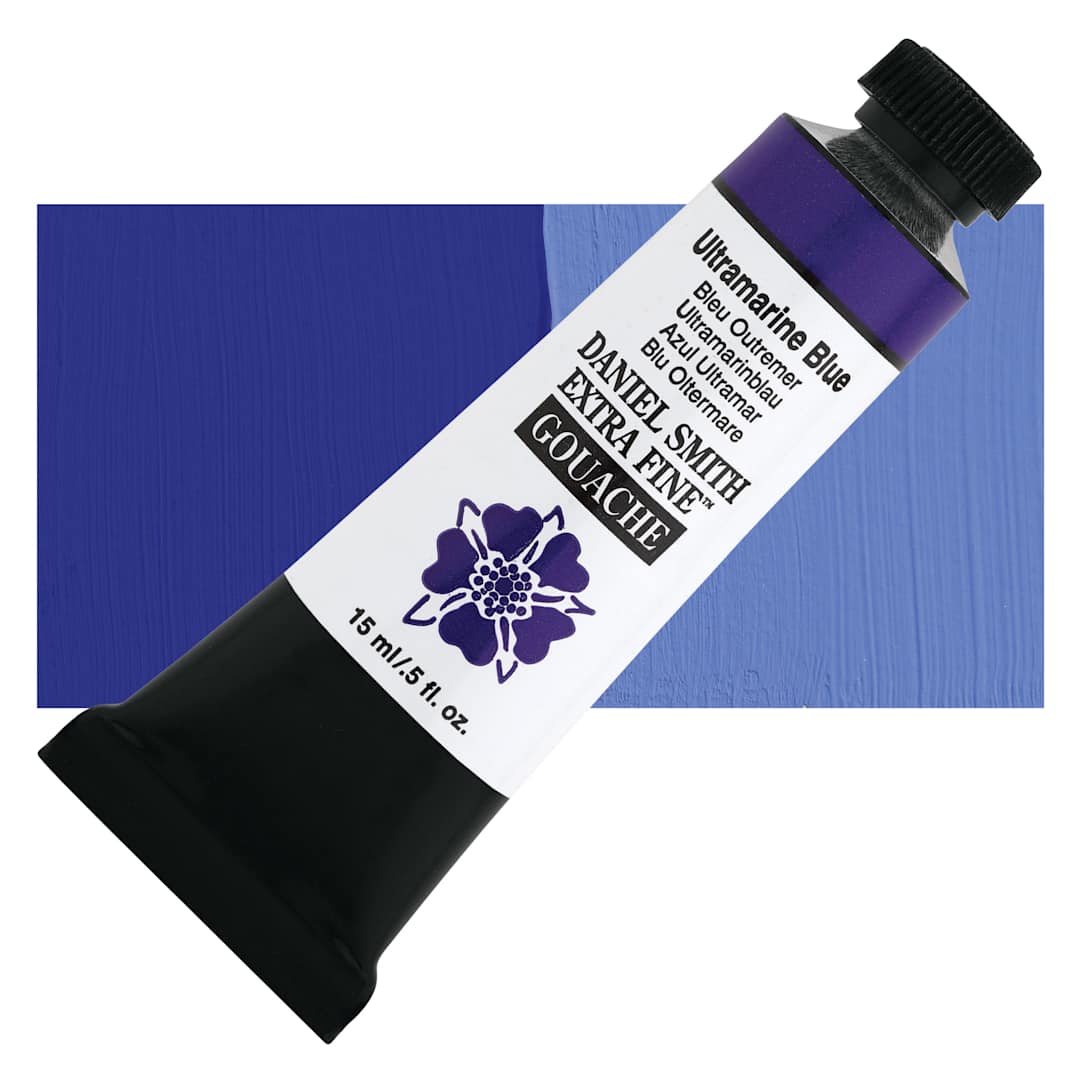 Open in modal - Daniel Smith Extra Fine Gouache - Ultramarine Blue, 15 ml Tube and swatch