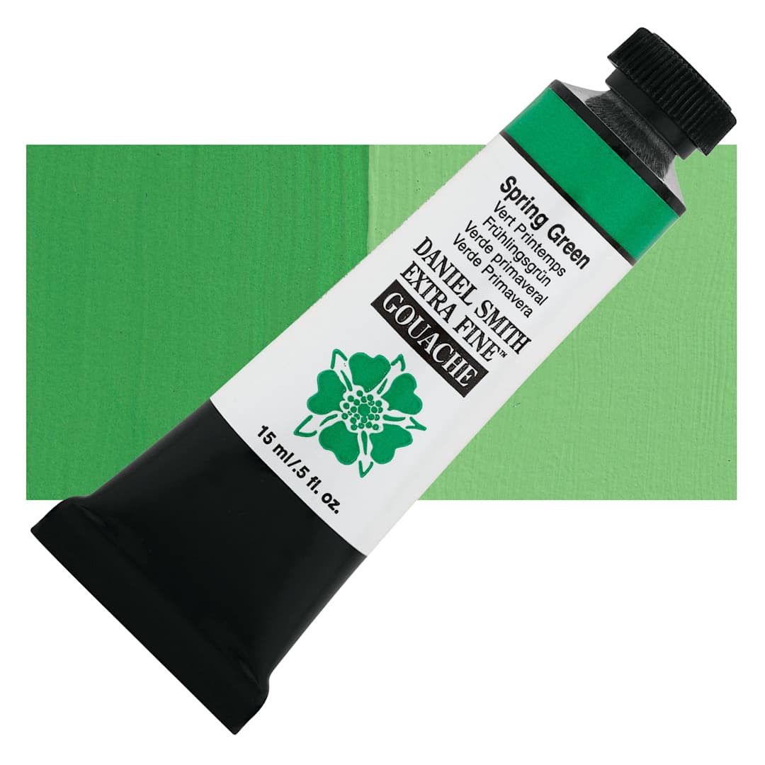 Open in modal - Daniel Smith Extra Fine Gouache - Spring Green, 15 ml Tube and swatch