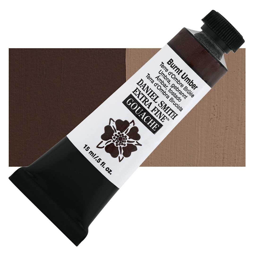 Open in modal - Daniel Smith Extra Fine Gouache - Burnt Umber, 15 ml Tube and swatch