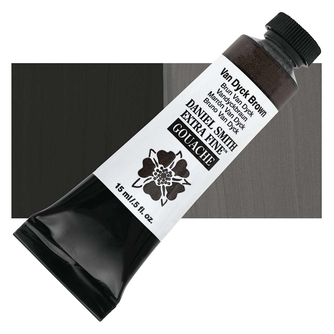Open in modal - Daniel Smith Extra Fine Gouache - Van Dyck Brown, 15 ml Tube and swatch