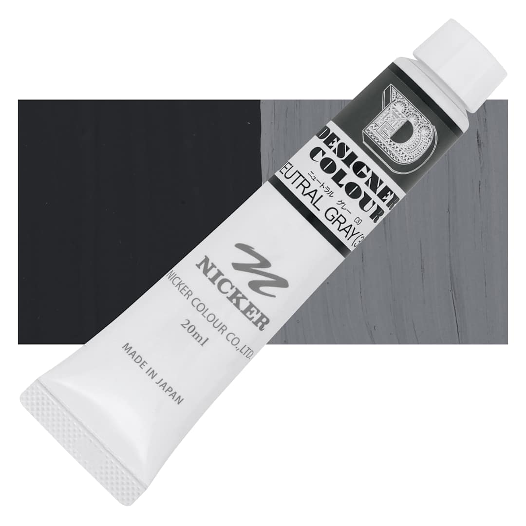 Open in modal - Nicker Designers Color Gouache - Neutral Gray 3, 20 ml tube and swatch