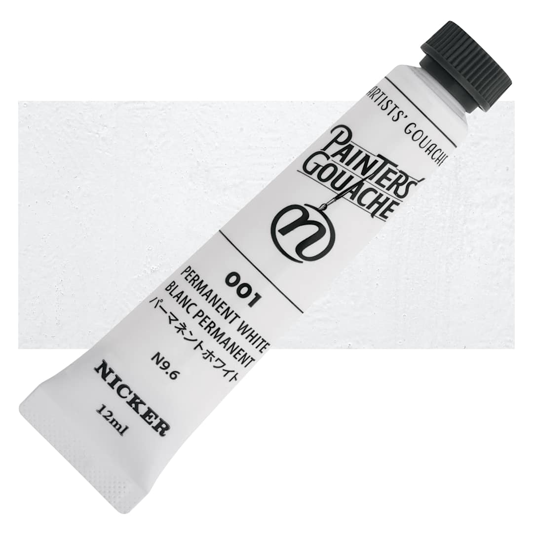 Open in modal - Nicker Painter’s Gouache - Permanent White, 12 ml tube and swatch