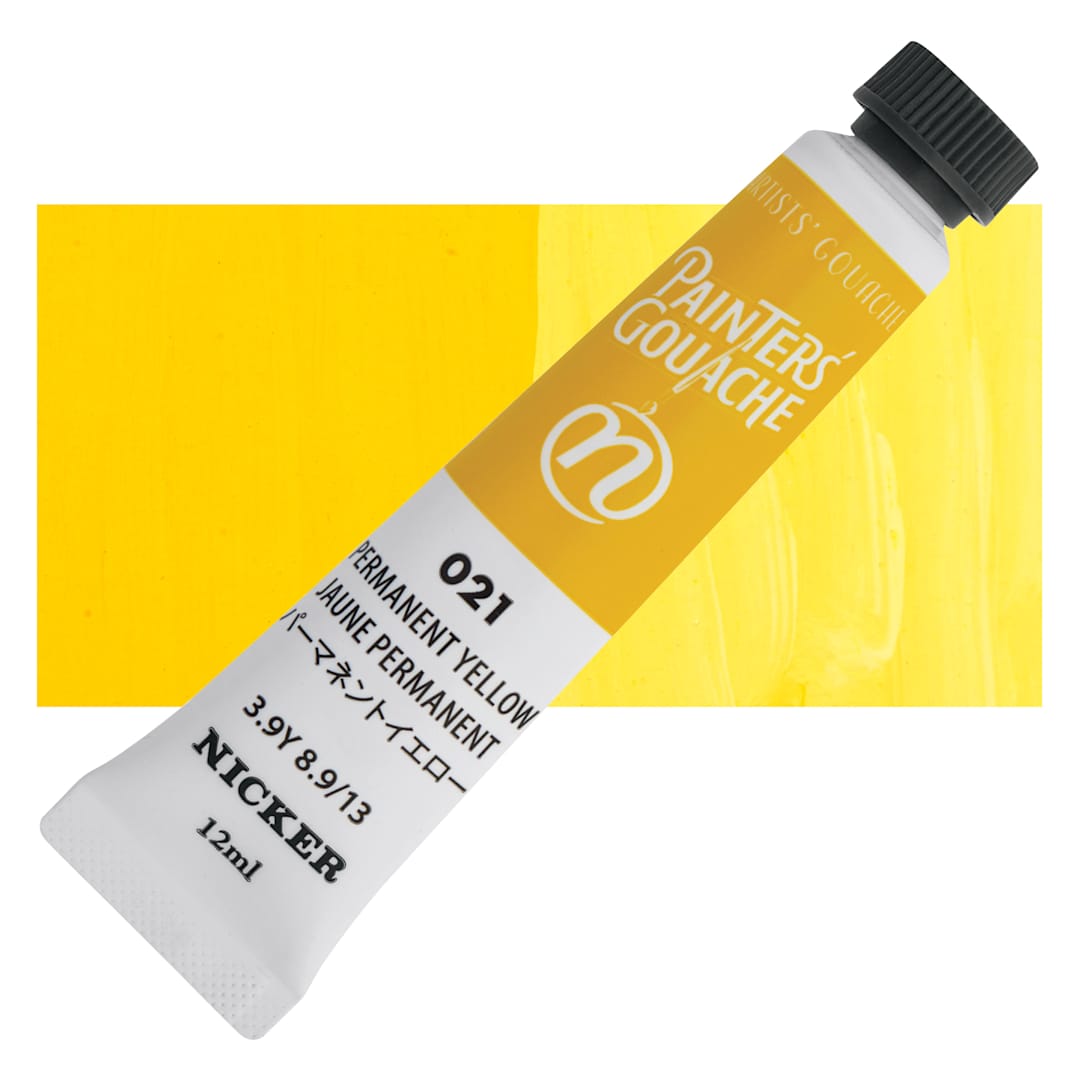 Open in modal - Nicker Painter’s Gouache - Permanent Yellow, 12 ml tube and swatch