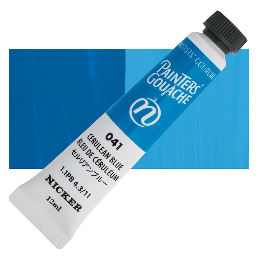 Open in modal - Nicker Painter’s Gouache - Cerulean Blue, 12 ml tube and swatch