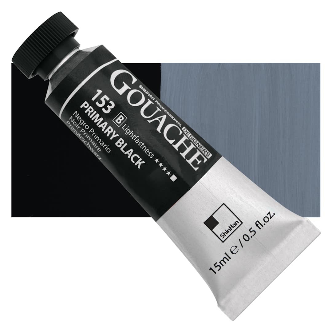 Open in modal - ShinHan Professional Designers Gouache - Primary Black, 15 ml tube and swatch