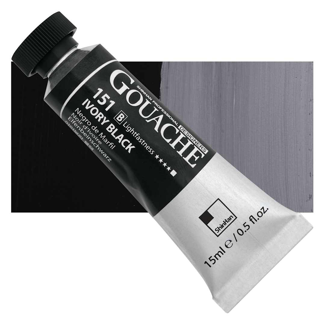 Open in modal - ShinHan Professional Designers Gouache - Ivory Black, 15 ml tube and swatch
