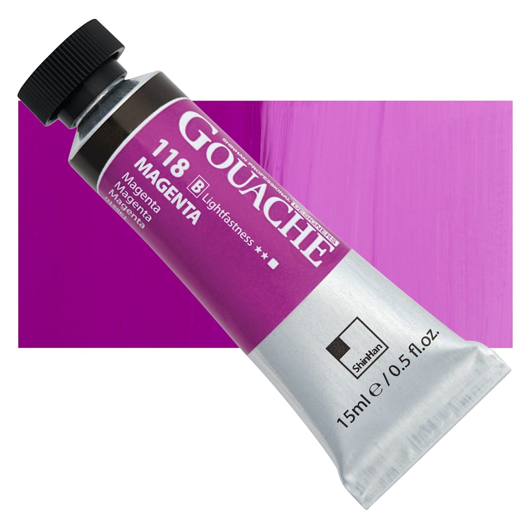 Open in modal - ShinHan Professional Designers Gouache - Magenta, 15 ml tube and swatch