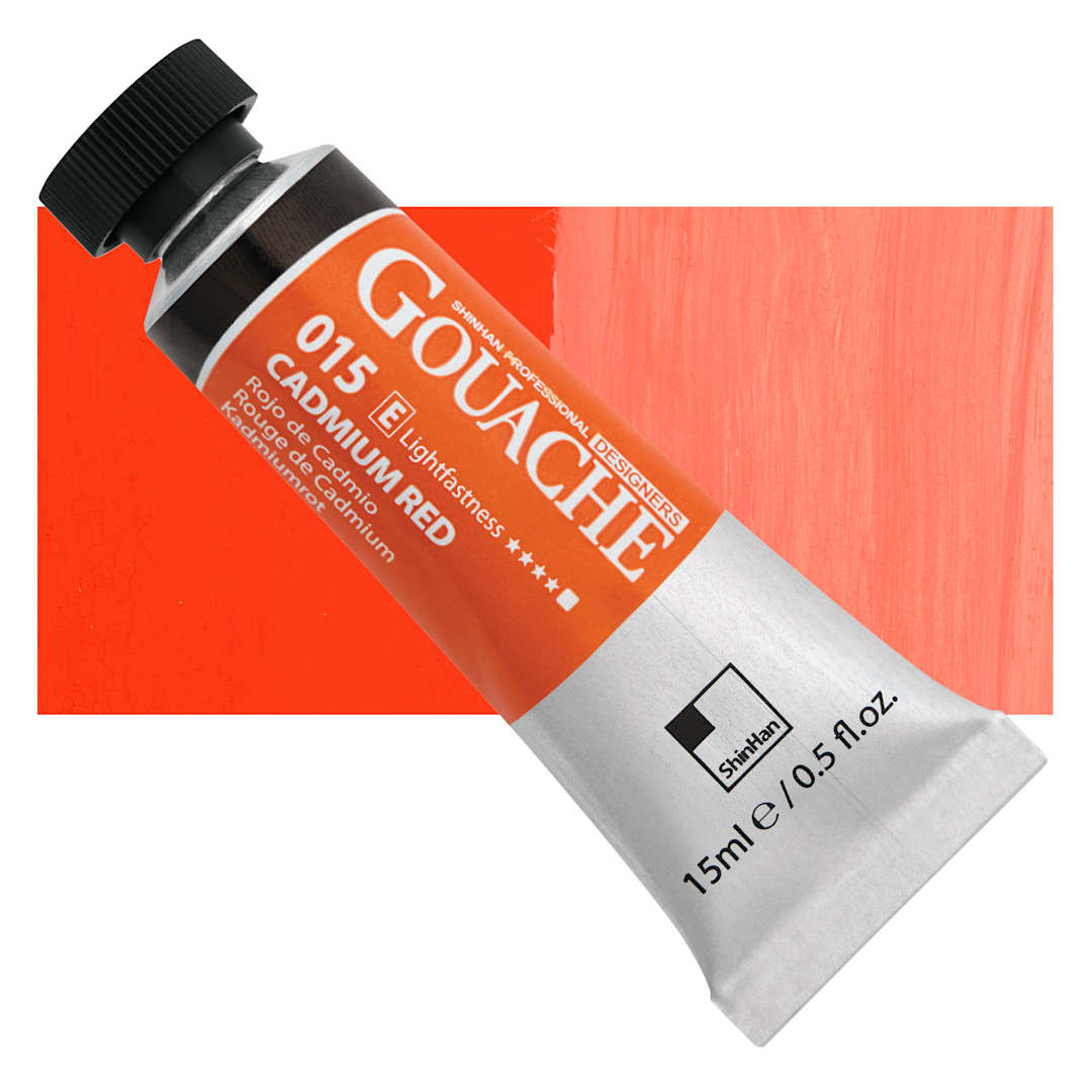 Open in modal - ShinHan Professional Designers Gouache - Cadmium Red, 15 ml tube and swatch