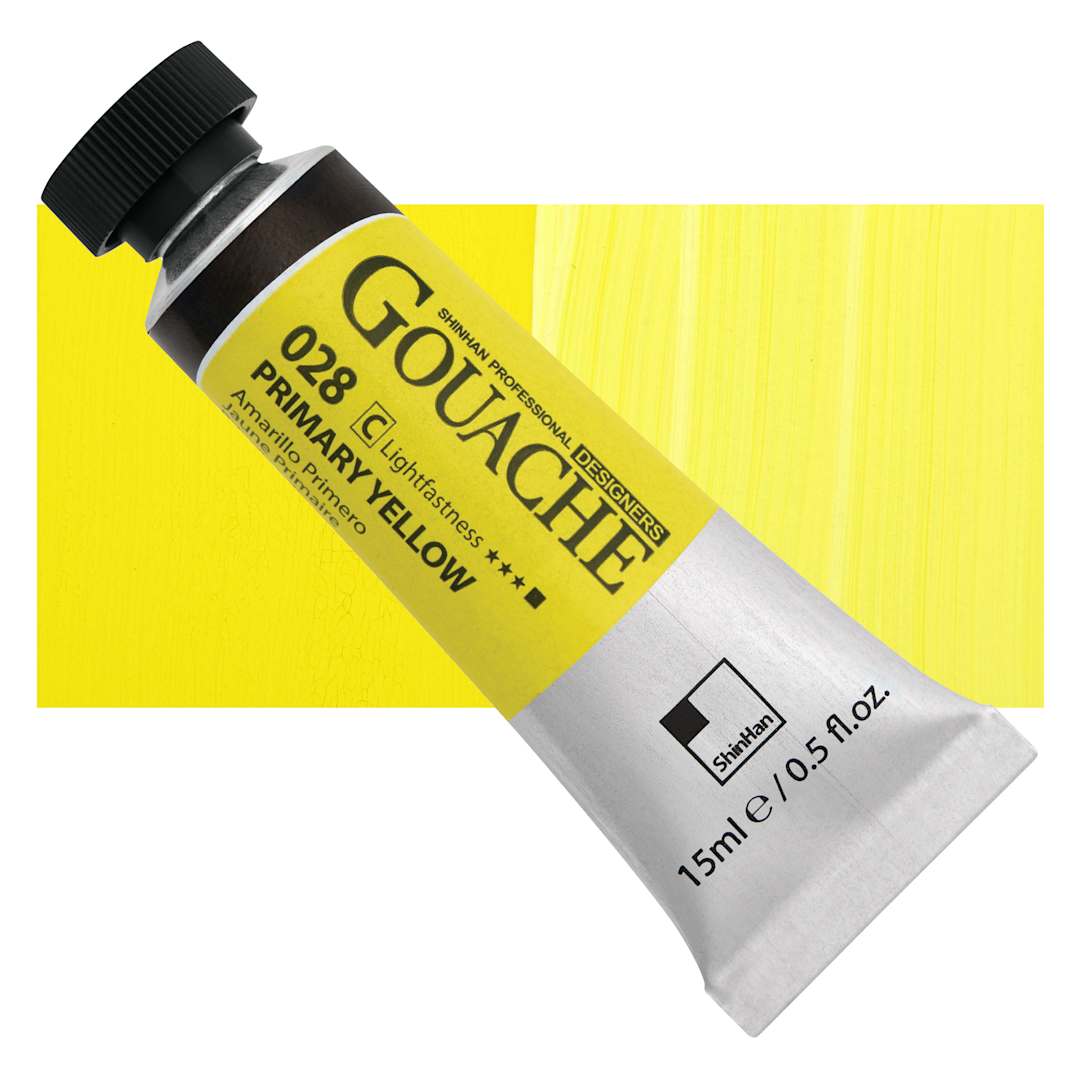 Open in modal - ShinHan Professional Designers Gouache - Primary Yellow, 15 ml tube and swatch