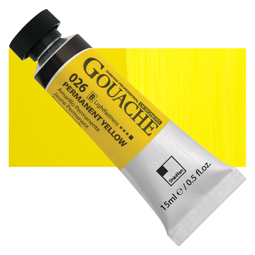 Open in modal - ShinHan Professional Designers Gouache - Permanent Yellow, 15 ml tube and swatch