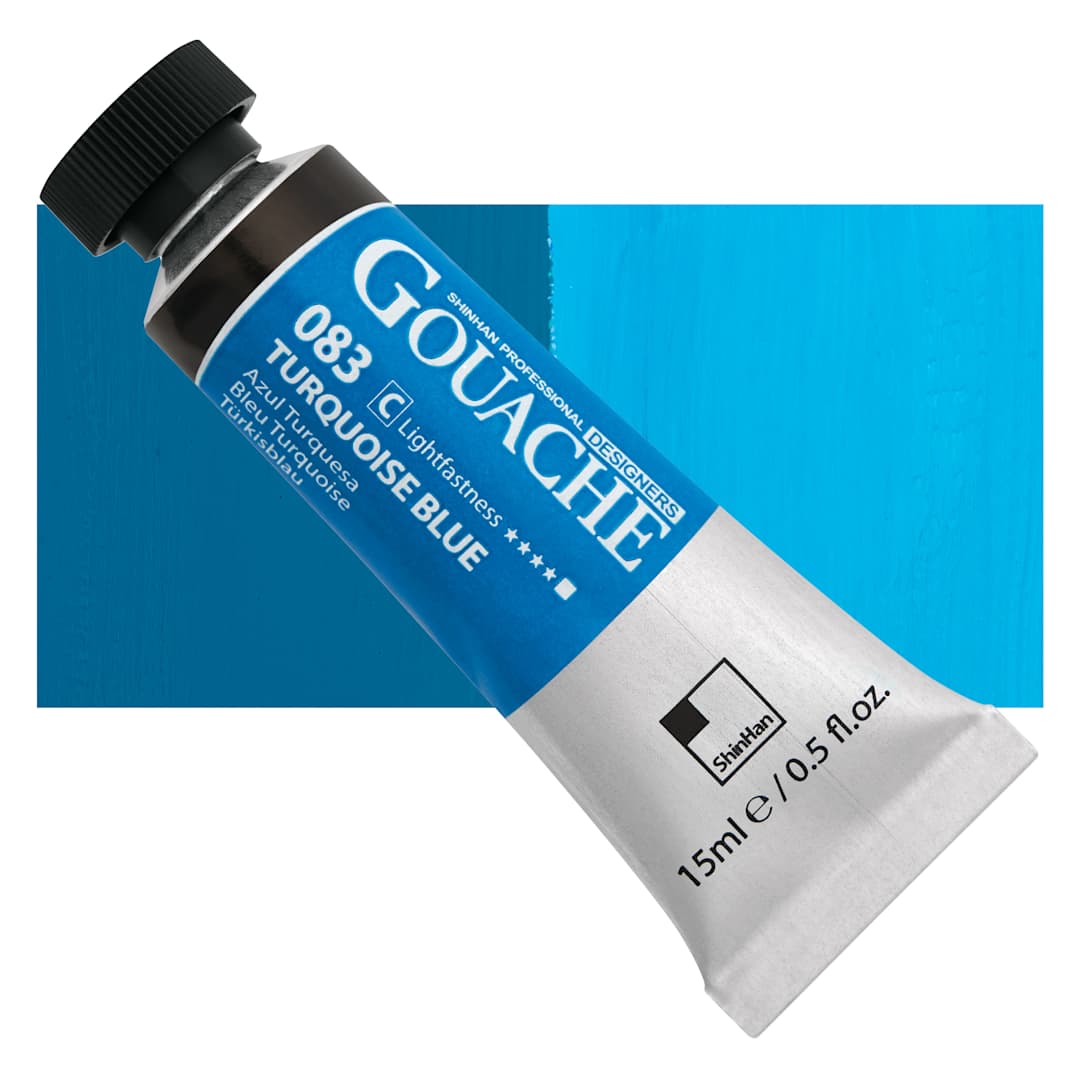Open in modal - ShinHan Professional Designers Gouache - Turquoise Blue, 15 ml tube and swatch