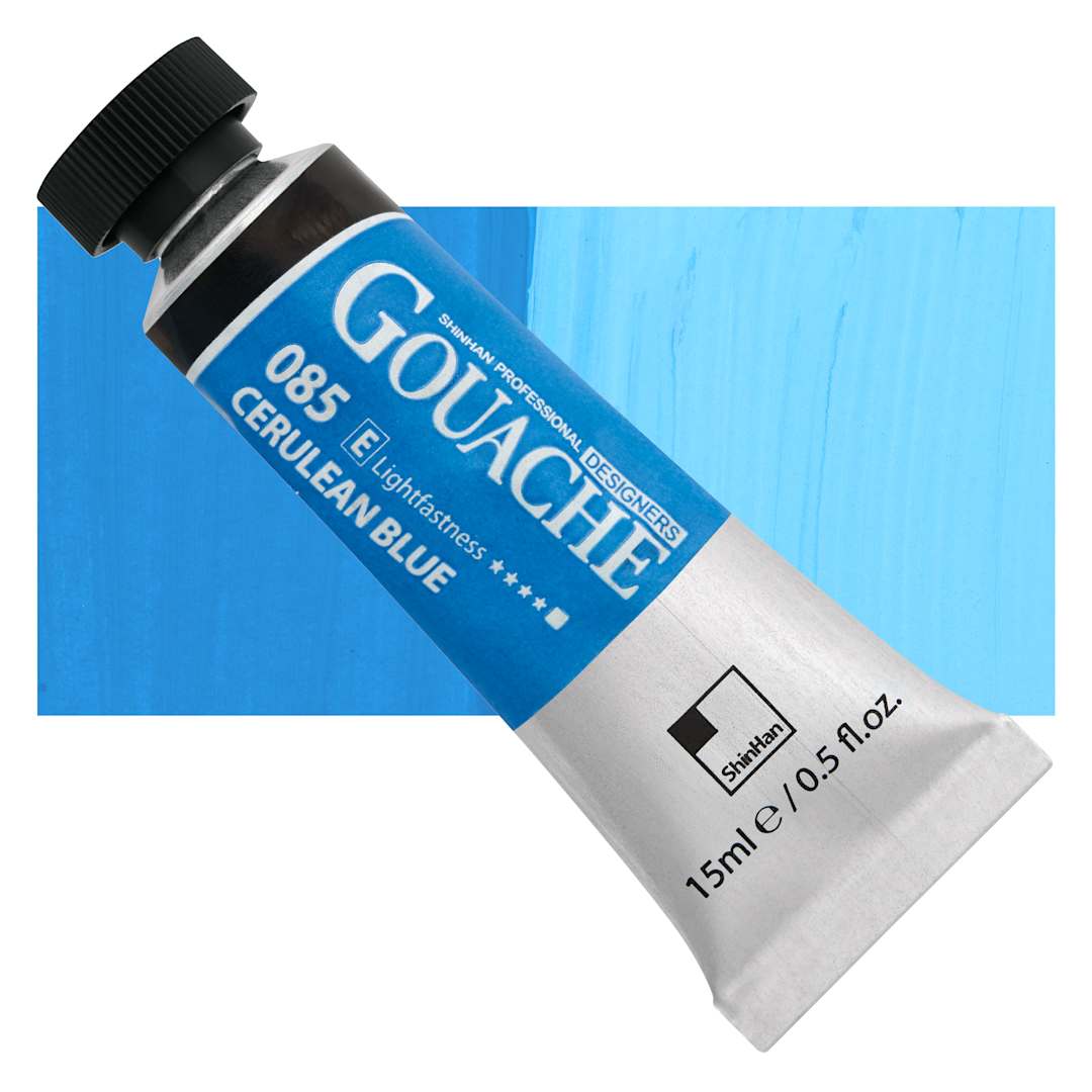Open in modal - ShinHan Professional Designers Gouache - Cerulean Blue, 15 ml tube and swatch