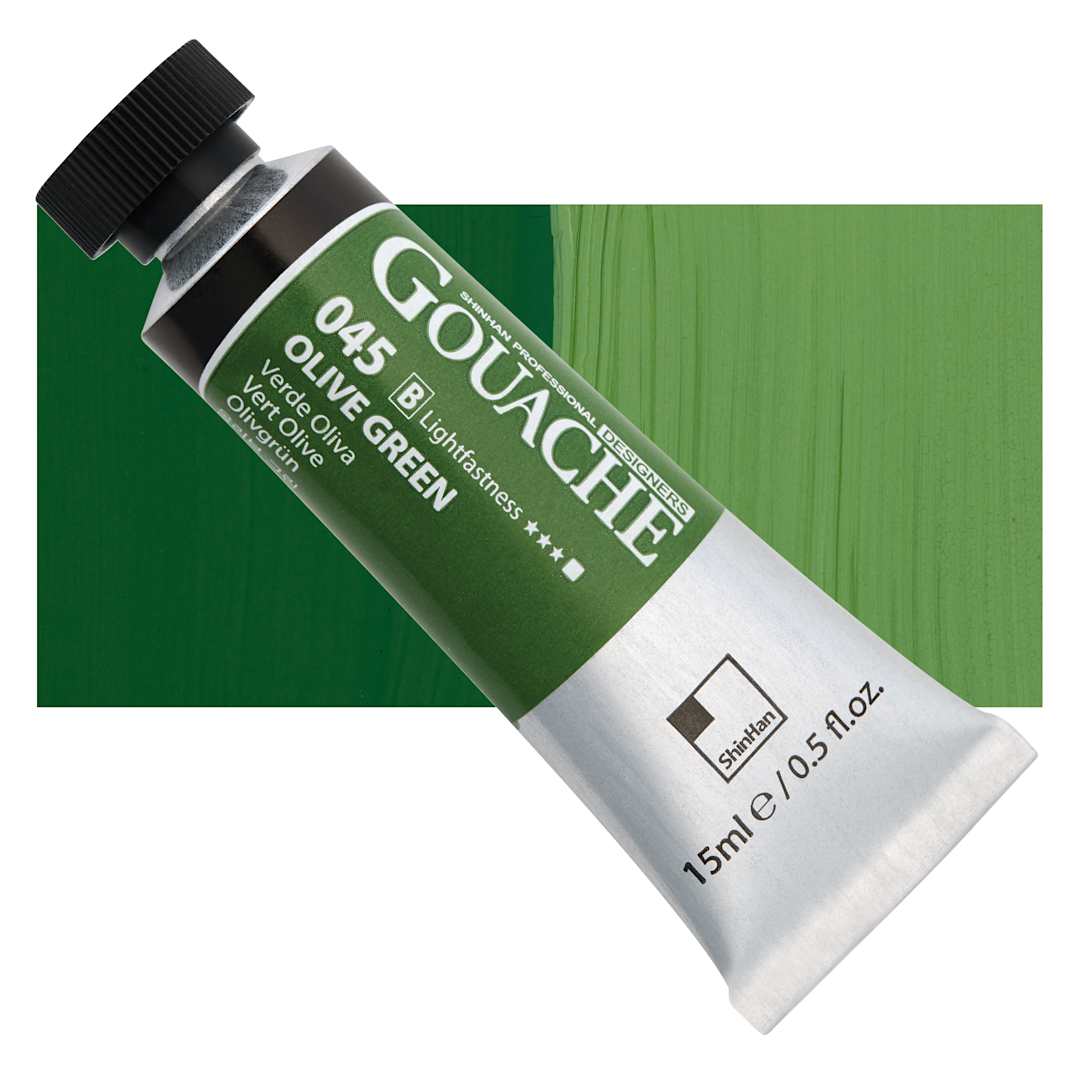 Open in modal - ShinHan Professional Designers Gouache - Olive Green, 15 ml tube and swatch