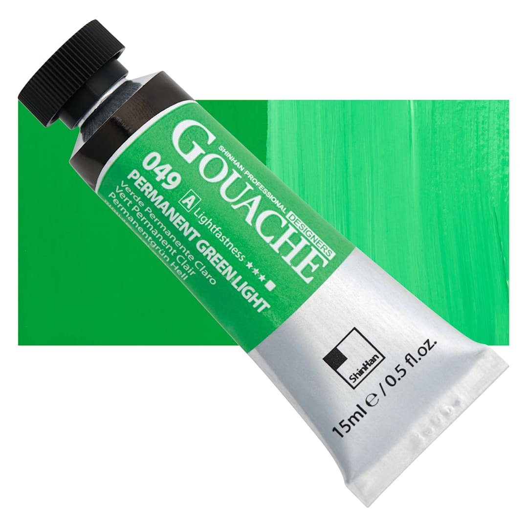 Open in modal - ShinHan Professional Designers Gouache - Permanent Green Light, 15 ml tube and swatch