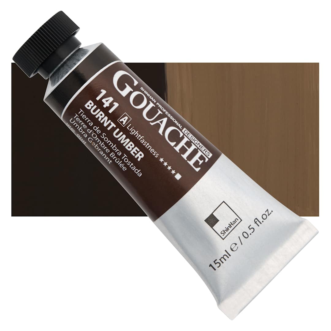 Open in modal - ShinHan Professional Designers Gouache - Burnt Umber, 15 ml tube and swatch