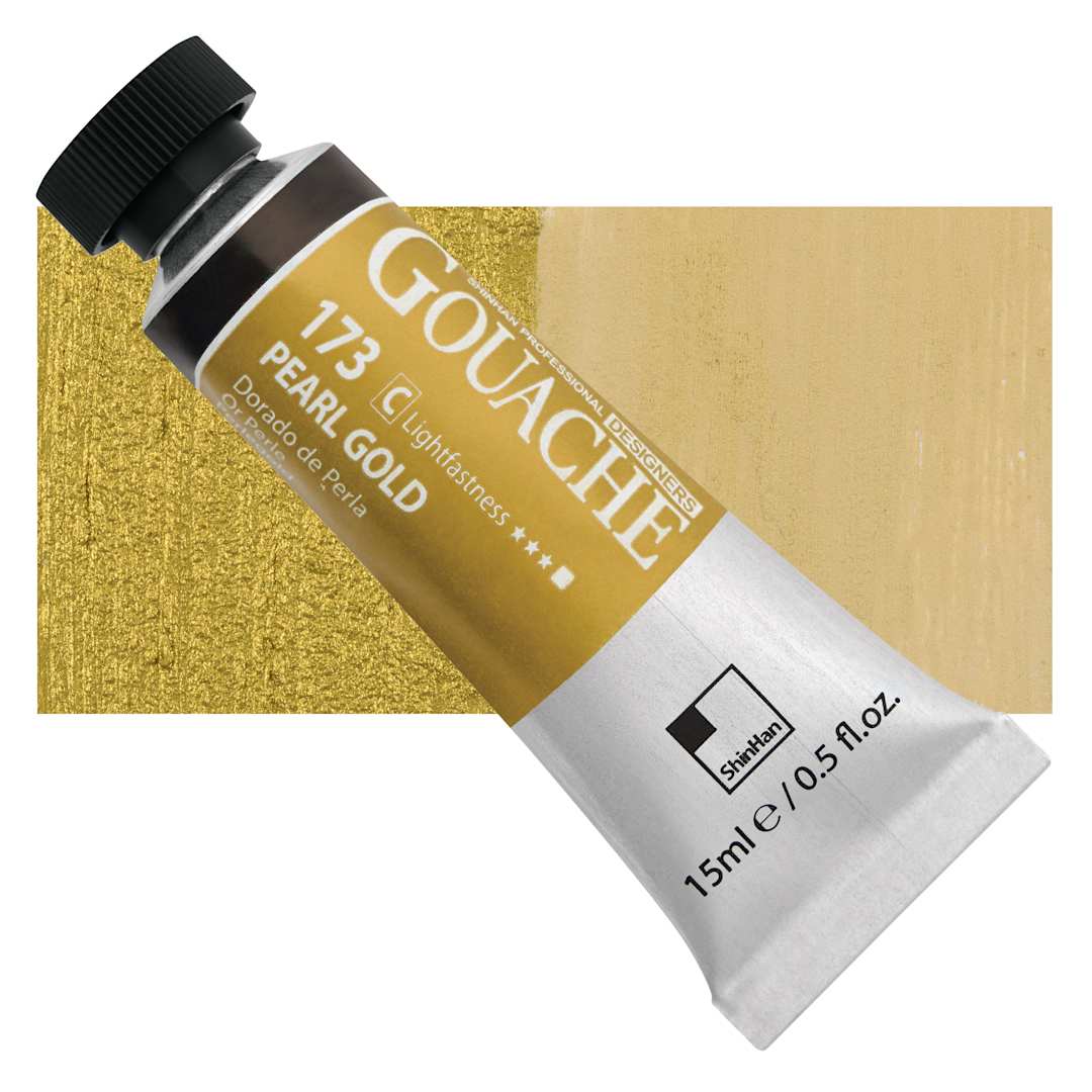 Open in modal - ShinHan Professional Designers Gouache - Pearl Gold, 15 ml tube and swatch