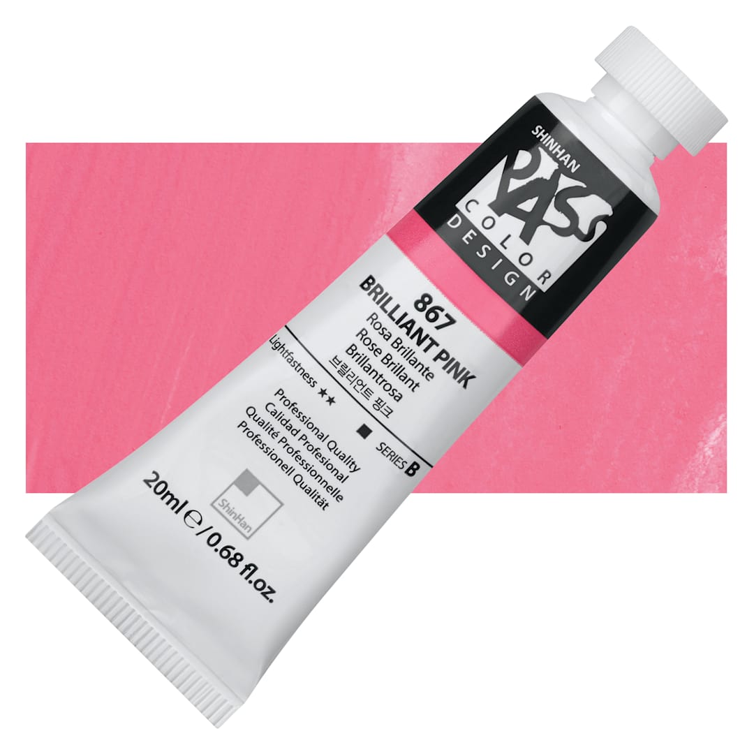 Open in modal - ShinHan Pass Colors Opaque Watercolor Tube - Brilliant Pink, 20 ml tube and swatch
