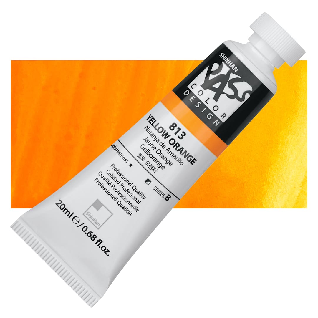 Open in modal - ShinHan Pass Colors Opaque Watercolor Tube - Yellow Orange, 20 ml tube and swatch