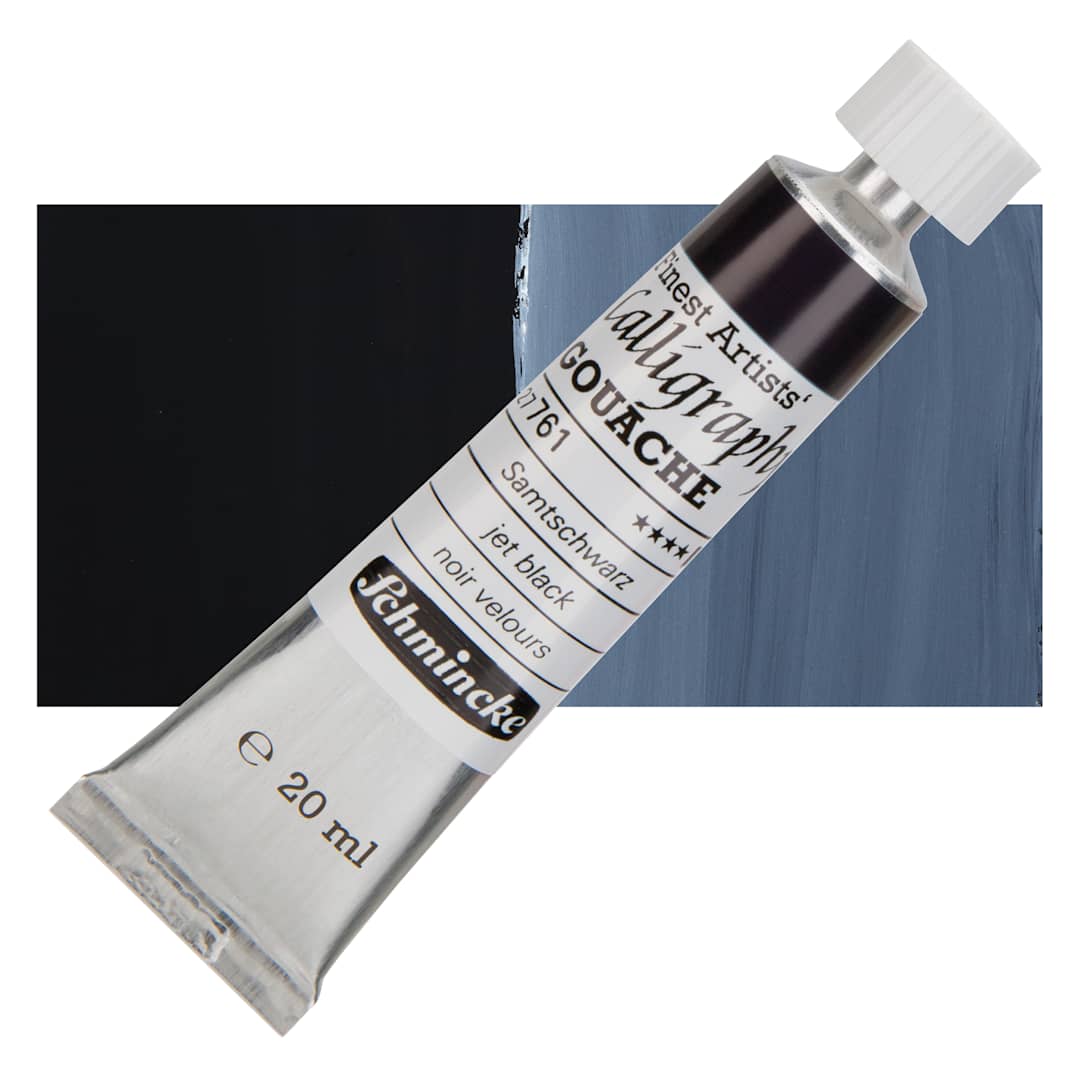 Open in modal - Schmincke Calligraphy Gouache - Jet Black, 20 ml Tube and swatch