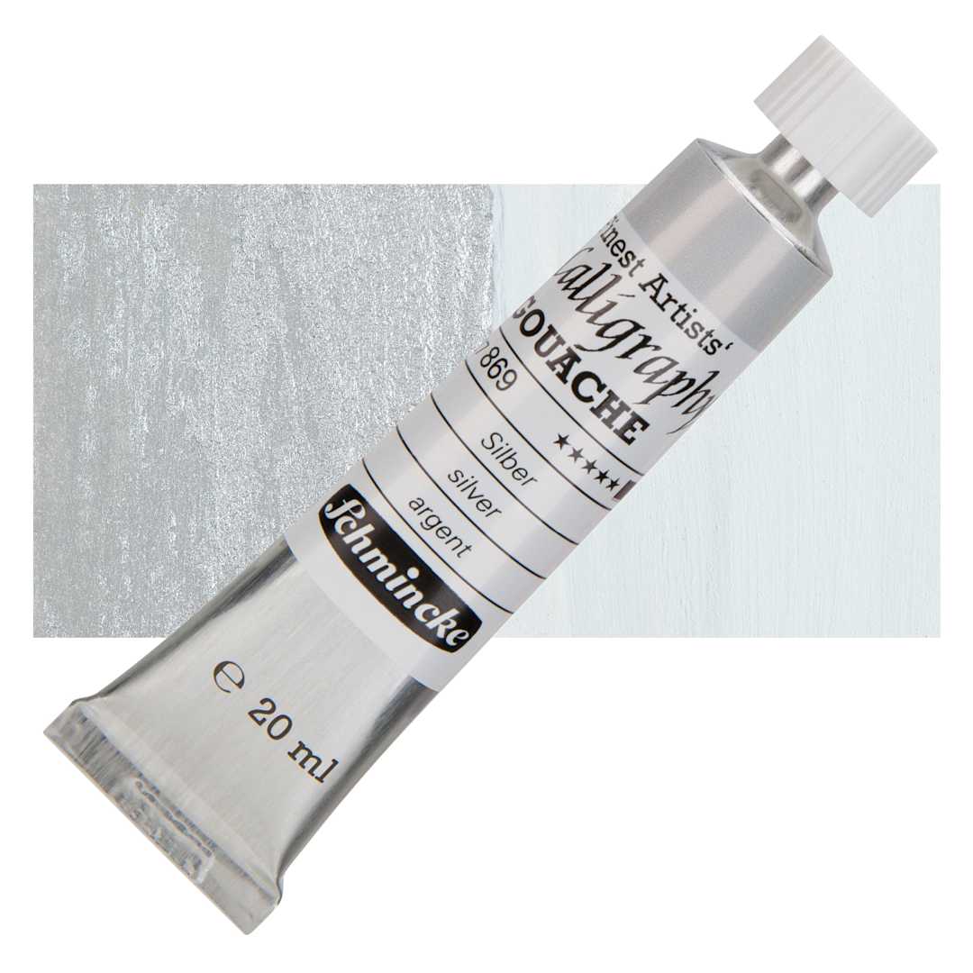 Open in modal - Schmincke Calligraphy Gouache - Silver, 20 ml Tube and swatch