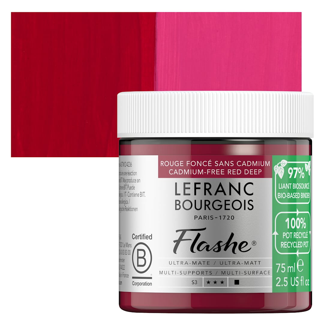 Open in modal - Lefranc Bourgeois Flashe Biobased Paint - Cadmium Free Red Deep, 75 ml jar and swatch
