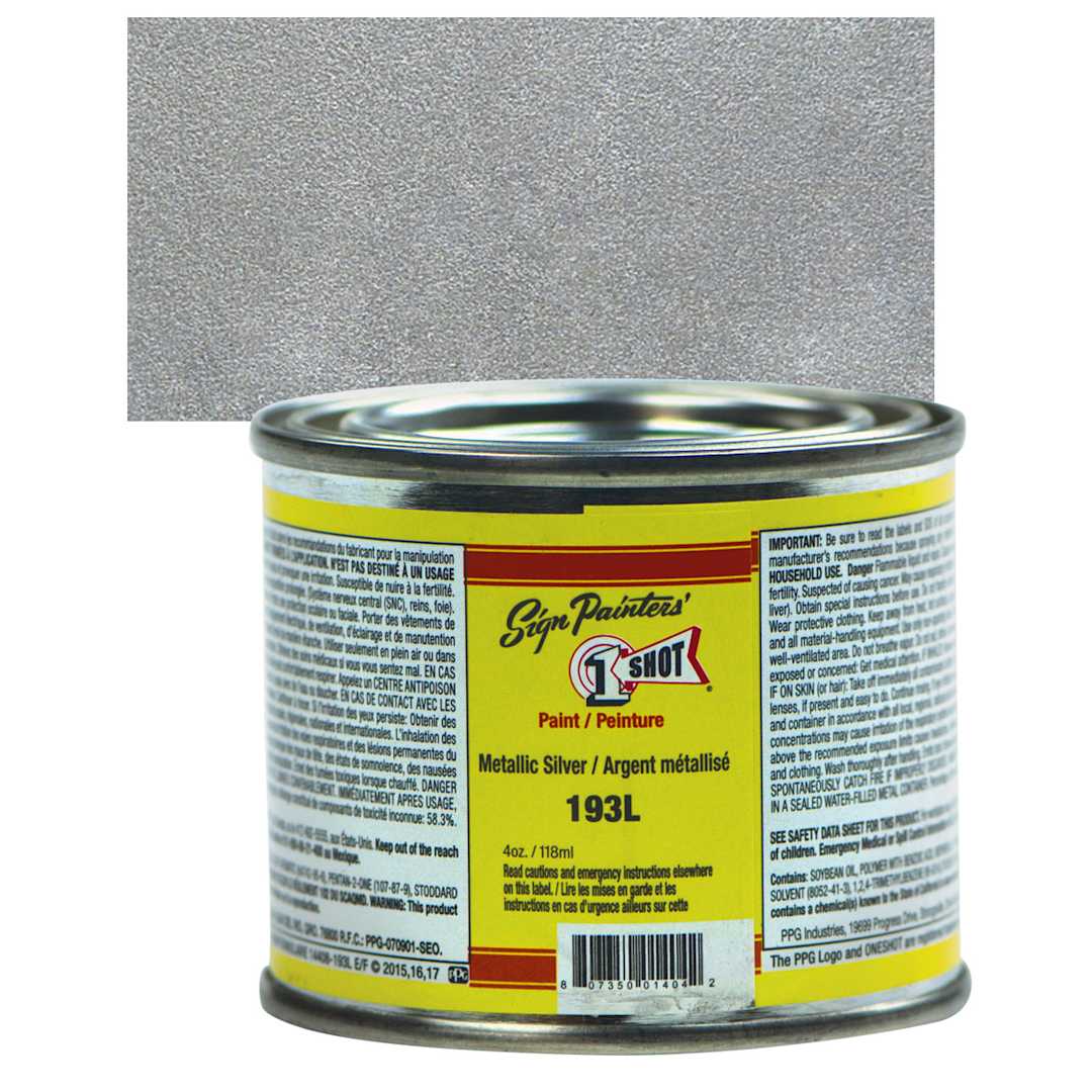 Open in modal - 1-Shot Lettering Enamel - Metallic Silver, 4 oz can and swatch