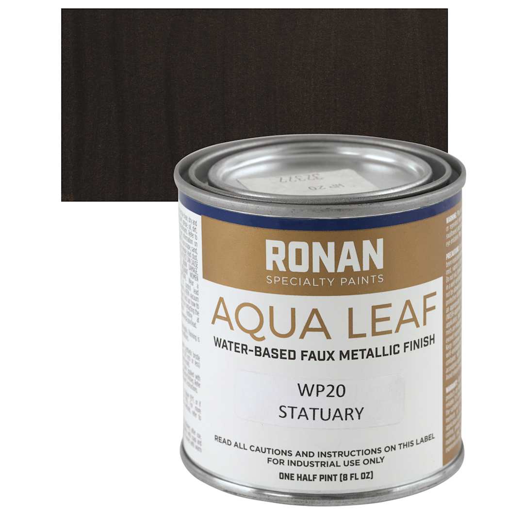 Open in modal - Ronan Aqua Leaf Water-Based Faux Metallic Color - Statuary, Half Pint and swatch