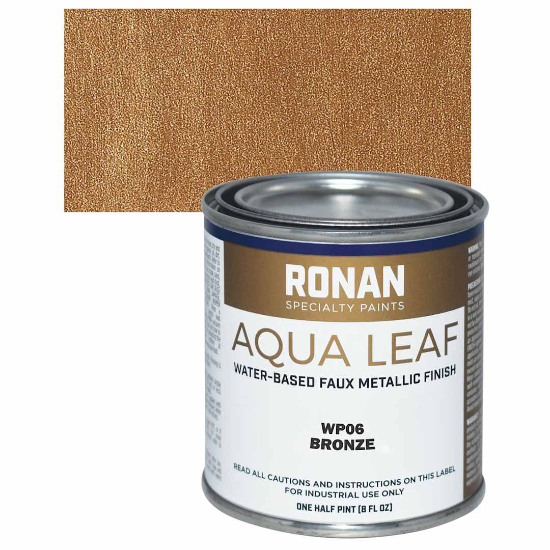 Open in modal - Ronan Aqua Leaf Water-Based Faux Metallic Color - Bronze, 1/2 Pint and swatch