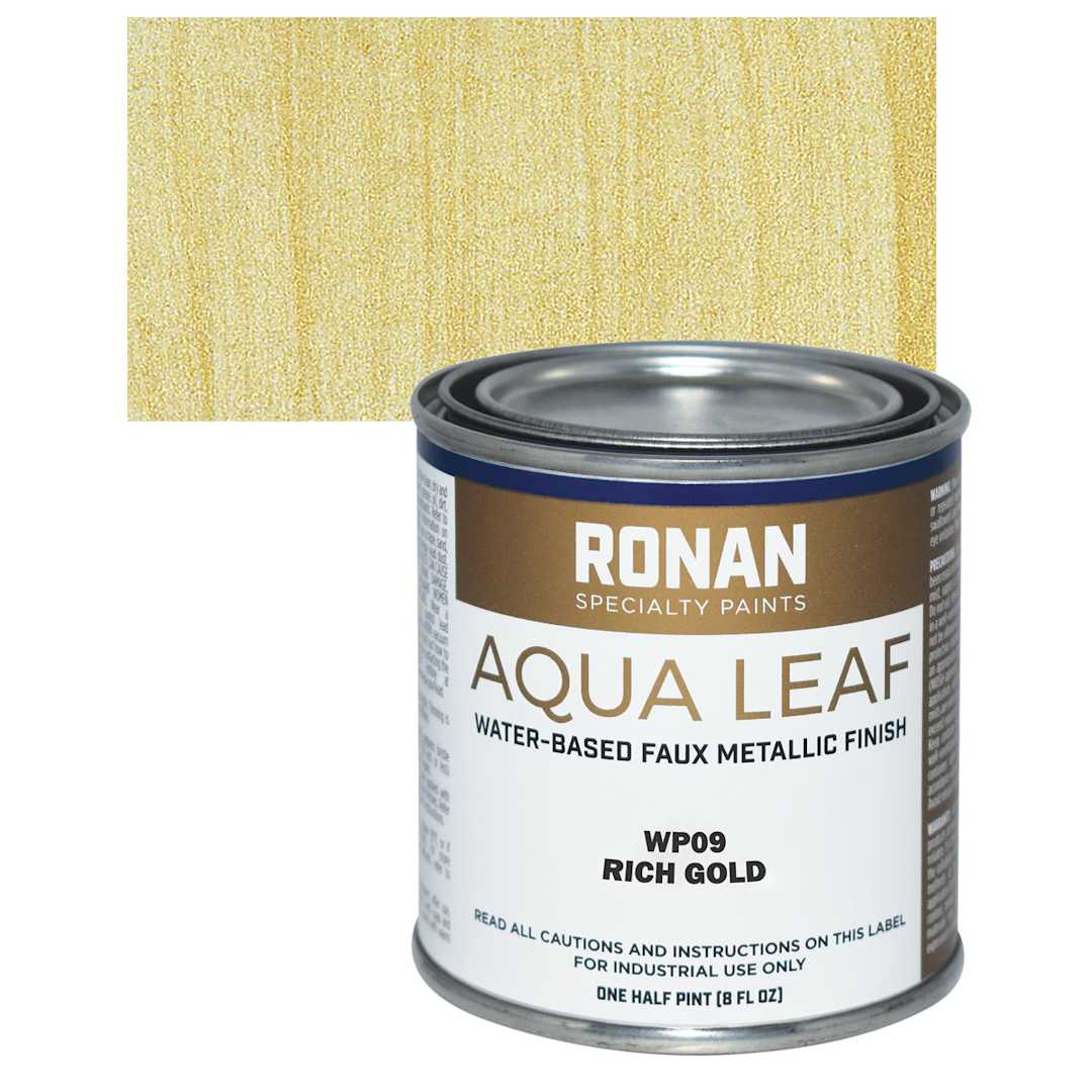 Open in modal - Ronan Aqua Leaf Water-Based Faux Metallic Color - Rich Gold, 1/2 Pint and swatch