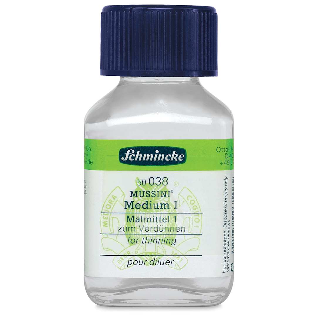 Open in modal - Schmincke Mussini Oil Mediums - Front view of 60 ml Medium 1 bottle

